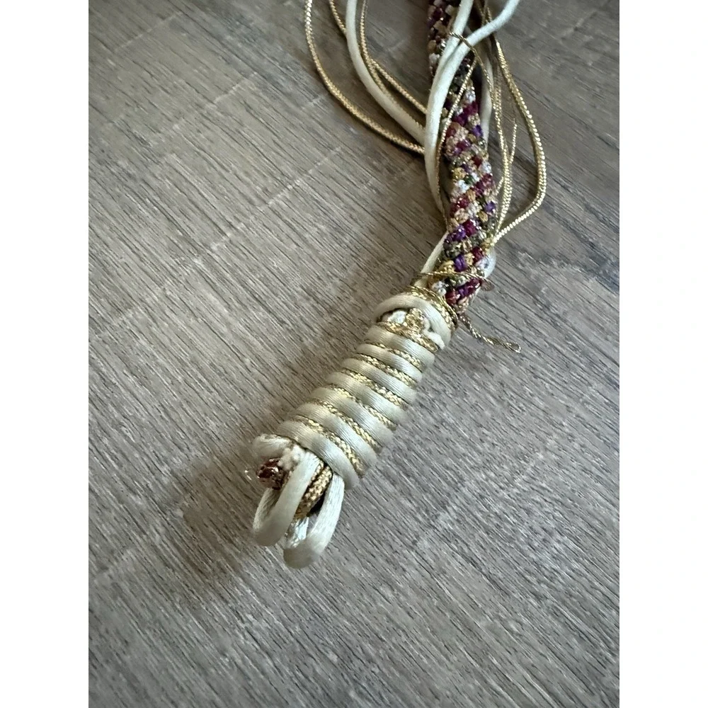 Vintage Carolyn Tanner Gold & Mother Of Pearl Braided Rope Belt